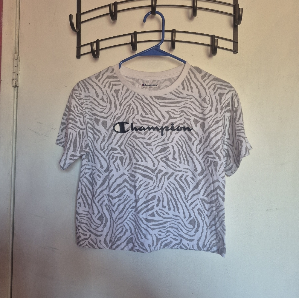 Champion Gray and White Animal Print Crop Top